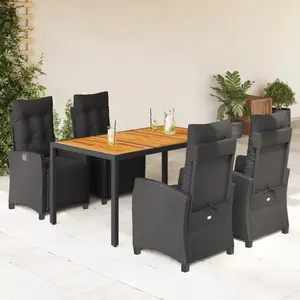 vidaXL Ensemble à manger de jardin coussins 5pcs Noir Résine tressée pas cher