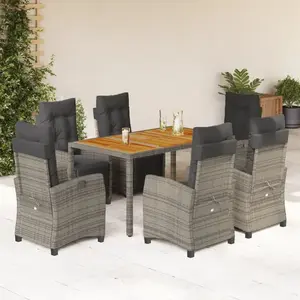 vidaXL Ensemble à manger de jardin et coussins 7 pcs gris rotin pas cher