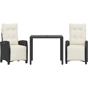 vidaXL Ensemble à manger de jardin avec coussins 3 pcs Noir pas cher