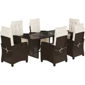 vidaXL Ensemble à manger de jardin et coussins 7 pcs marron rotin pas cher