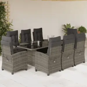 vidaXL Ensemble à manger de jardin 9 pcs coussins gris résine tressée