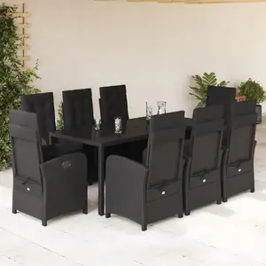 vidaXL Ensemble à manger de jardin 9pcs coussins noir résine tressée pas cher
