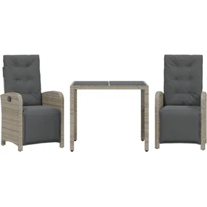 vidaXL Ensemble de bistro 3 pcs avec coussins gris résine tressée pas cher