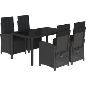 vidaXL Ensemble à manger de jardin coussins 5pcs Noir Résine tressée pas cher