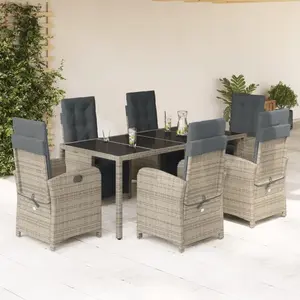 vidaXL Ensemble à manger de jardin et coussins 7 pcs gris rotin pas cher
