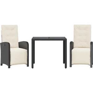 vidaXL Ensemble de bistro 3 pcs avec coussins noir résine tressée pas cher