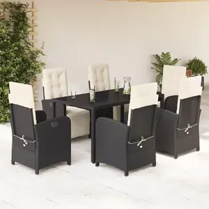 vidaXL Ensemble à manger de jardin coussins 7pcs Noir Résine tressée pas cher