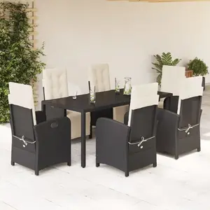 vidaXL Ensemble à manger de jardin coussins 7pcs Noir Résine tressée pas cher