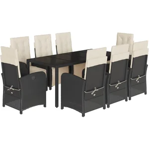 vidaXL Ensemble à manger de jardin 9pcs coussins noir résine tressée pas cher