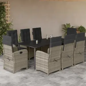 vidaXL Ensemble à manger de jardin et coussins 9 pcs gris clair rotin pas cher