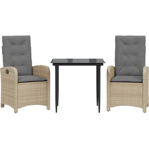 vidaXL Ensemble à manger de jardin et coussins 3 pcs mélange beige pas cher