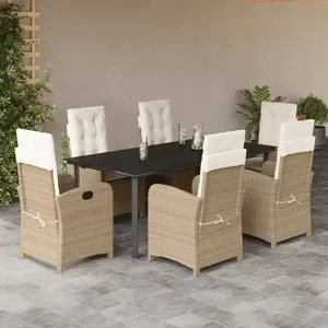 vidaXL Ensemble à manger de jardin et coussins 7 pcs beige poly rotin pas cher