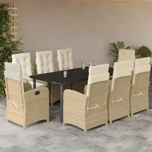 vidaXL Ensemble à manger de jardin et coussins 9 pcs beige Poly rotin pas cher