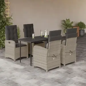 vidaXL Ensemble à manger de jardin et coussins 5 pcs gris clair rotin pas cher