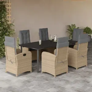 vidaXL Ensemble à manger de jardin coussins 7 pcs mélange beige rotin pas cher