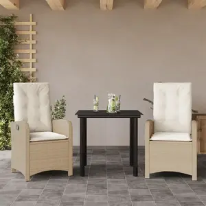 vidaXL Ensemble à manger de jardin et coussins 3 pcs Beige poly rotin pas cher