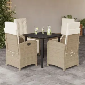 vidaXL Ensemble à manger de jardin avec coussins 5pcs Beige poly rotin pas cher