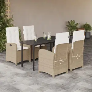vidaXL Ensemble à manger de jardin avec coussins 5pcs Beige poly rotin pas cher