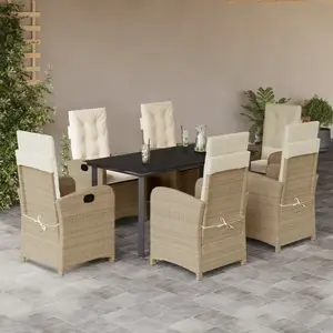 vidaXL Ensemble à manger de jardin et coussins 7 pcs beige poly rotin pas cher
