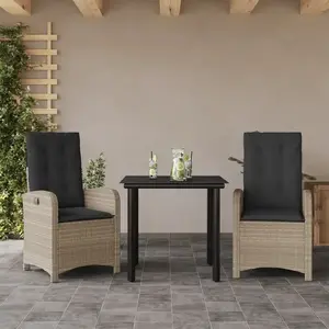 vidaXL Ensemble à manger de jardin 3pcs coussins gris clair poly rotin pas cher