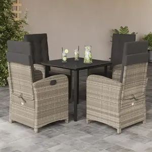 vidaXL Ensemble à manger de jardin et coussins 5 pcs gris clair rotin pas cher