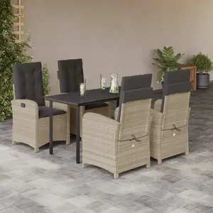 vidaXL Ensemble à manger de jardin et coussins 5 pcs gris clair rotin pas cher