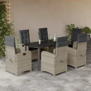 vidaXL Vidaxl Ensemble À Manger De Jardin Et Coussins 7 Pcs Gris Clair Rotin pas cher
