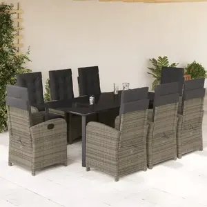 vidaXL Ensemble à manger de jardin 9 pcs coussins gris résine tressée pas cher