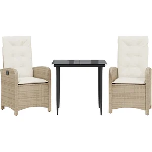 vidaXL Ensemble à manger de jardin et coussins 3 pcs Beige poly rotin pas cher