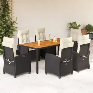 vidaXL Ensemble à manger de jardin coussins 7pcs Noir Résine tressée pas cher