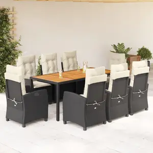 vidaXL Ensemble à manger de jardin 9pcs coussins noir résine tressée pas cher