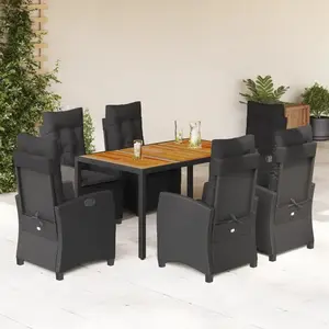 vidaXL Ensemble à manger de jardin coussins 7pcs Noir Résine tressée pas cher