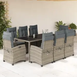 vidaXL Ensemble à manger de jardin 9 pcs coussins gris résine tressée pas cher