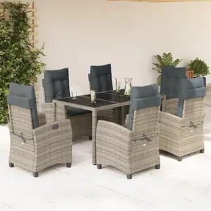 vidaXL Ensemble à manger de jardin et coussins 7 pcs gris rotin pas cher
