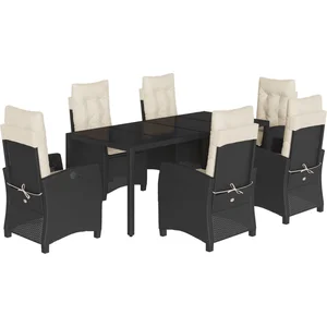 vidaXL Ensemble à manger de jardin coussins 7pcs Noir Résine tressée pas cher