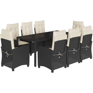 vidaXL Ensemble à manger de jardin 9pcs coussins noir résine tressée pas cher