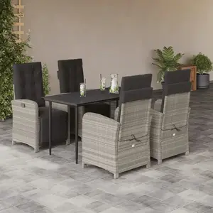 vidaXL Ensemble à manger de jardin et coussins 5 pcs gris clair rotin pas cher