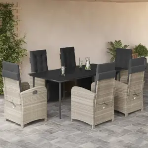 vidaXL Ensemble à manger de jardin et coussins 7 pcs gris clair rotin pas cher