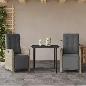 vidaXL Ensemble de bistro 3 pcs et coussins gris clair résine tressée pas cher