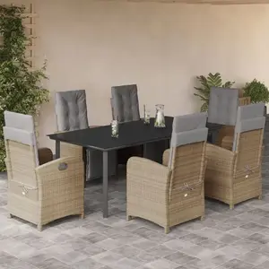 vidaXL Ensemble à manger de jardin et coussins 7 pcs beige poly rotin pas cher