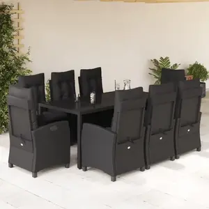 vidaXL Ensemble à manger de jardin 9pcs coussins noir résine tressée pas cher