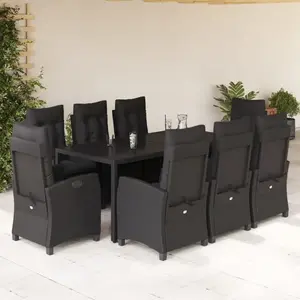 vidaXL Ensemble à manger de jardin 9pcs coussins noir résine tressée pas cher