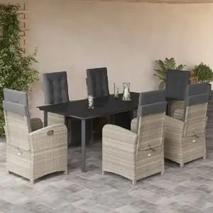 Comparateur de prix : vidaXL Ensemble à manger de jardin et coussins 7 pcs gris clair rotin