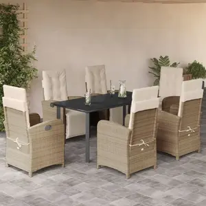 vidaXL Ensemble à manger de jardin et coussins 7 pcs beige poly rotin pas cher