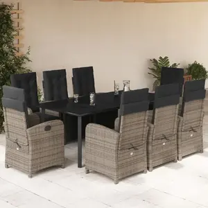 vidaXL Ensemble à manger de jardin 9 pcs coussins gris résine tressée pas cher