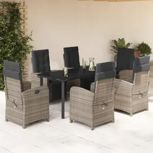 vidaXL Ensemble à manger de jardin et coussins 7 pcs gris rotin pas cher