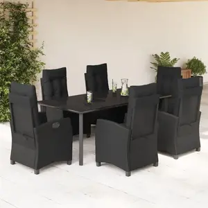 vidaXL Ensemble à manger de jardin coussins 7pcs Noir Résine tressée pas cher