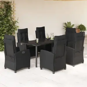 vidaXL Ensemble à manger de jardin coussins 7pcs Noir Résine tressée pas cher
