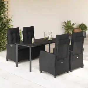 vidaXL Ensemble à manger de jardin coussins 5pcs Noir Résine tressée pas cher
