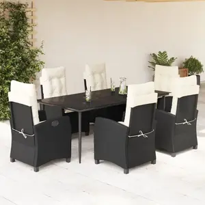 vidaXL Ensemble à manger de jardin coussins 7pcs Noir Résine tressée pas cher